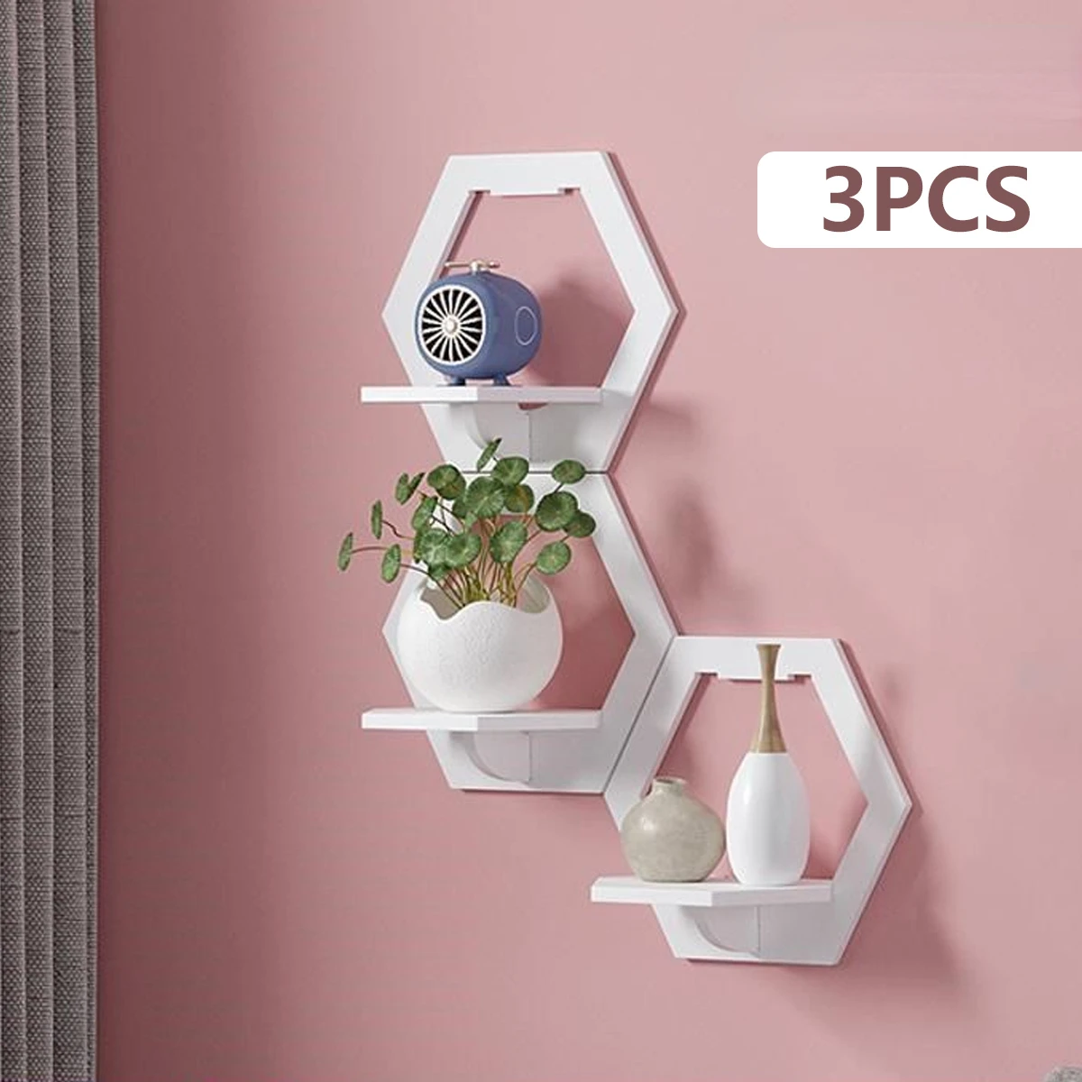 3Pcs Hexagon Wall Shelf Punch  - Flower Wall Panel ulasan dan harga