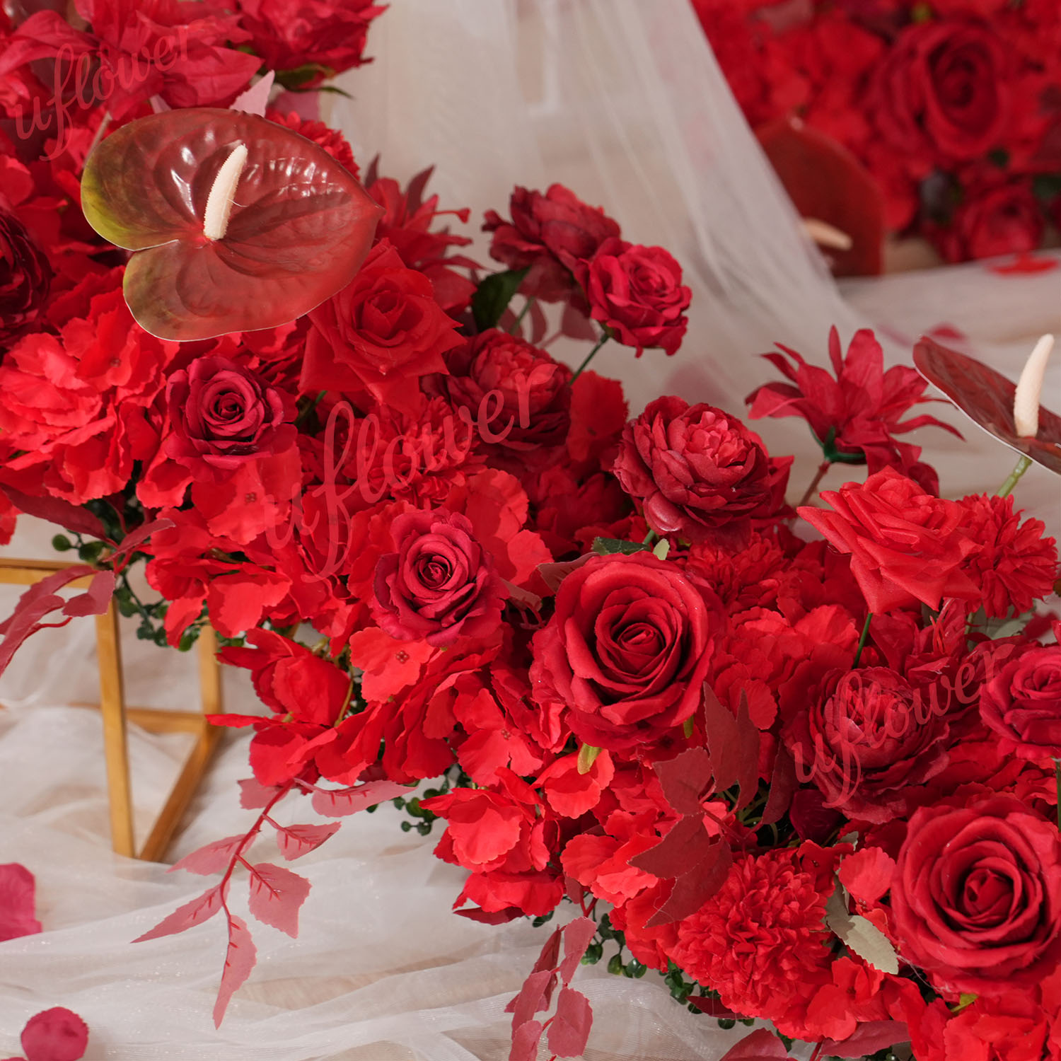 Uflower Red Flower Row Wedding - Flower Wall Panel ulasan dan harga